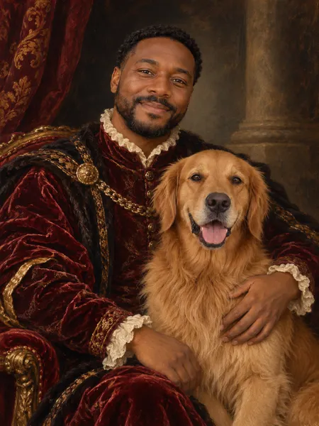 A very noble bond — fictional people and pets showing the suggested composition