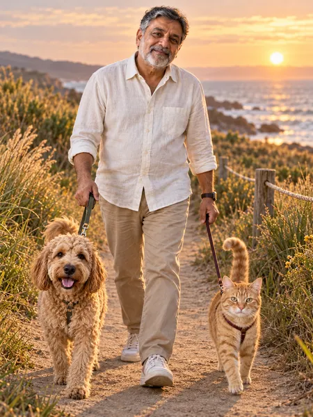 The long way home — fictional people and pets showing the suggested composition