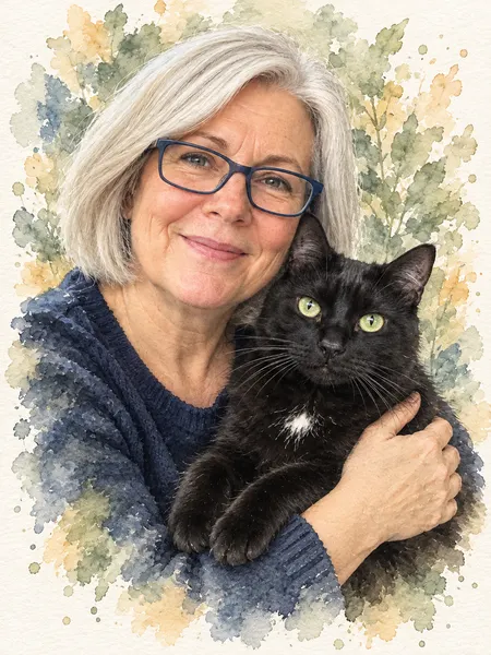 Soft as a memory — fictional people and pets showing the suggested composition